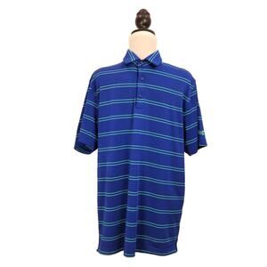 Under Armour Large Blue Striped Performance Golf Polo Earl T. Hoag Invitational